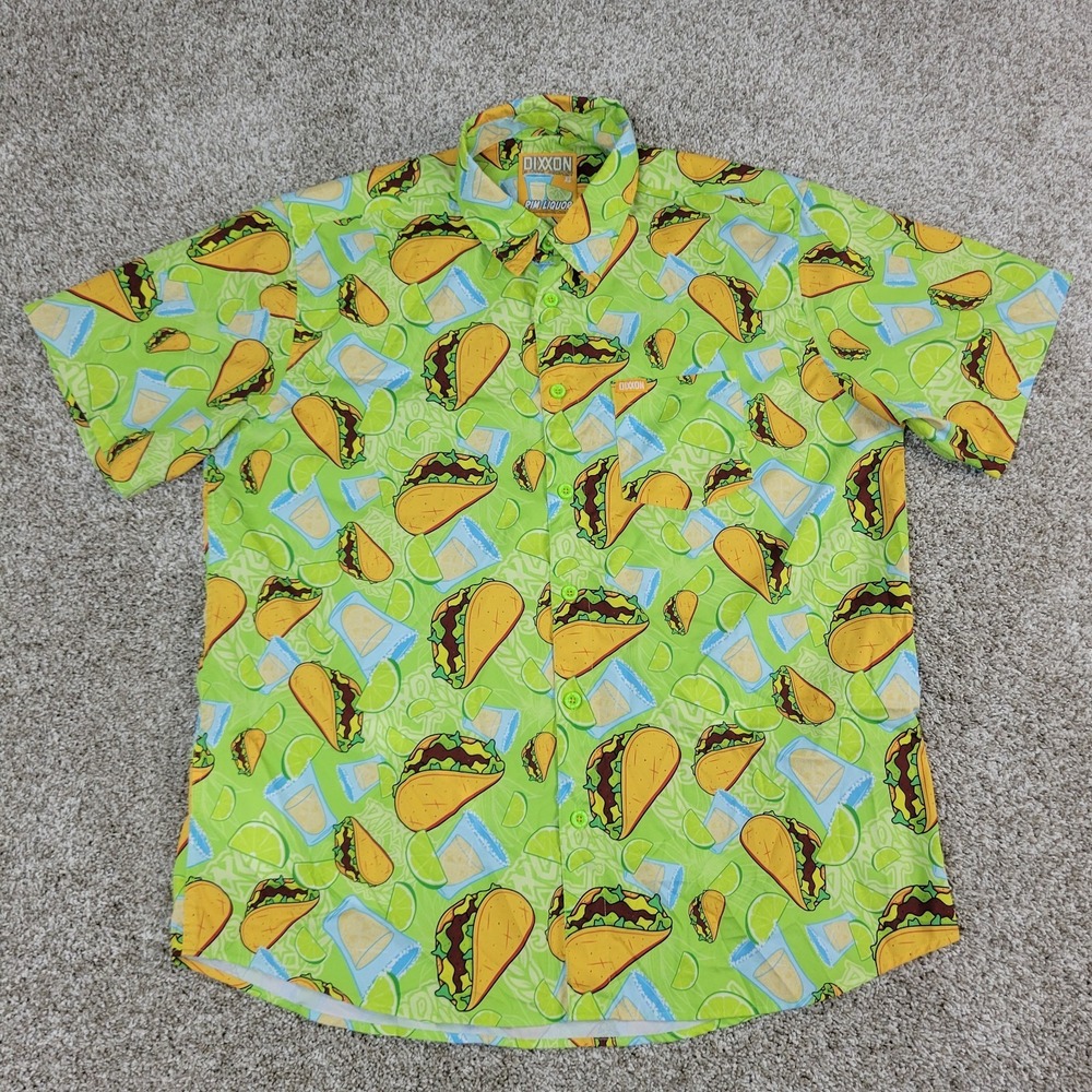 Dixxon Flannel Company Rim Liquor Mens XL Green AOP Tacos Button Down SS - Picture 2 of 6